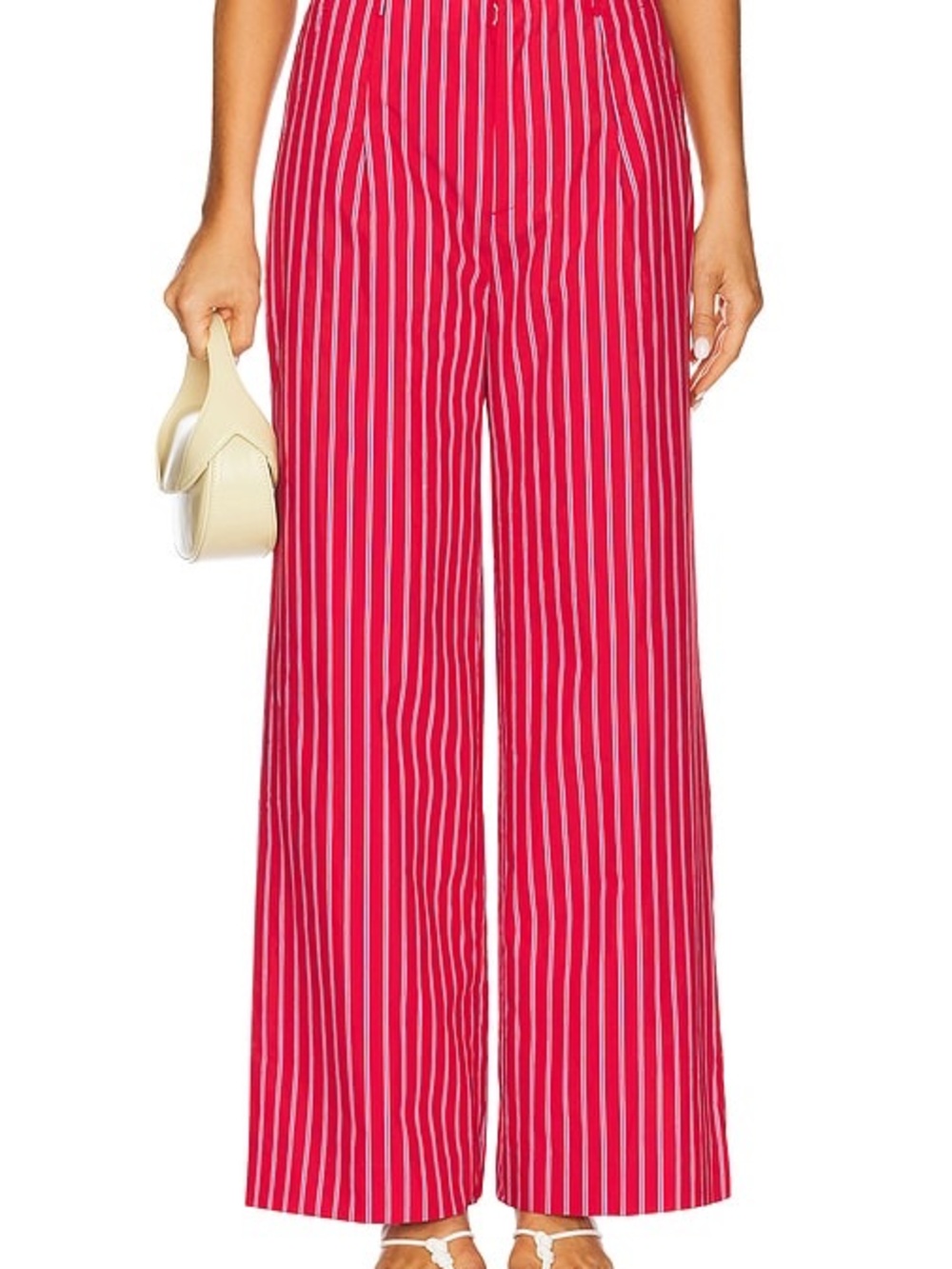 Line & Dot Claudine Red and White Vertical-Stripe Wide Leg Pants